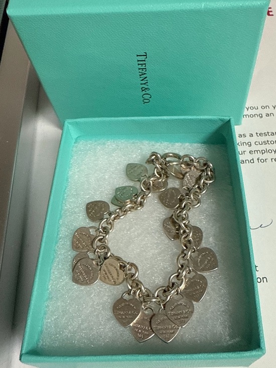 Tiffany & Co. Jewelry - Tiffany & Co. Silver Multi Heart Charm Bracelet with Blue-Green Box